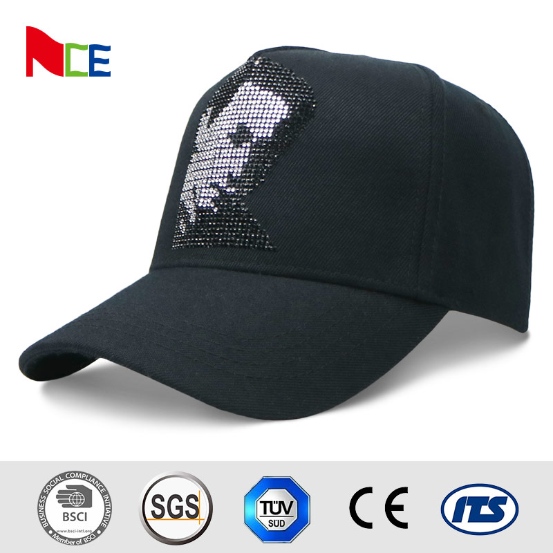 Rhinestone Cotton 5 Panel Baseball Cap Sun Proof 58cm For Adult Eco Friendly